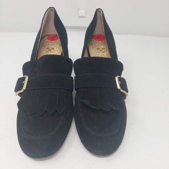 Vince Camuto Giuliann Black Suede Leather Fringe Block Heel Pumps Size 6 M - Picture 4 of 8